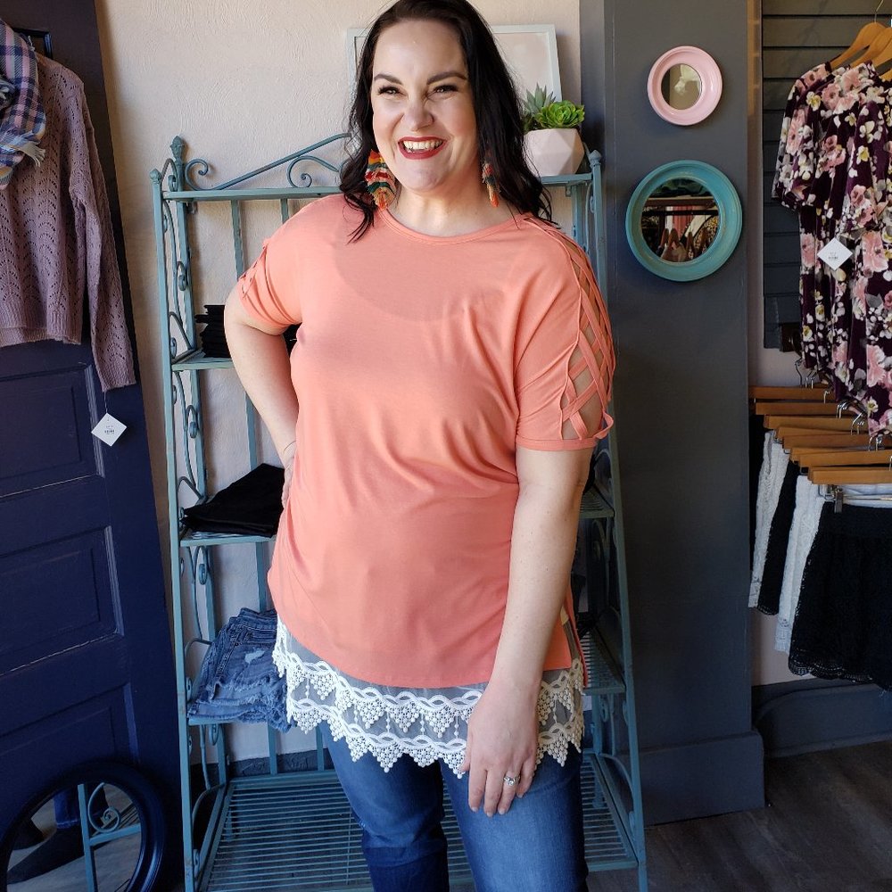 Coral Lattice Sleeve top